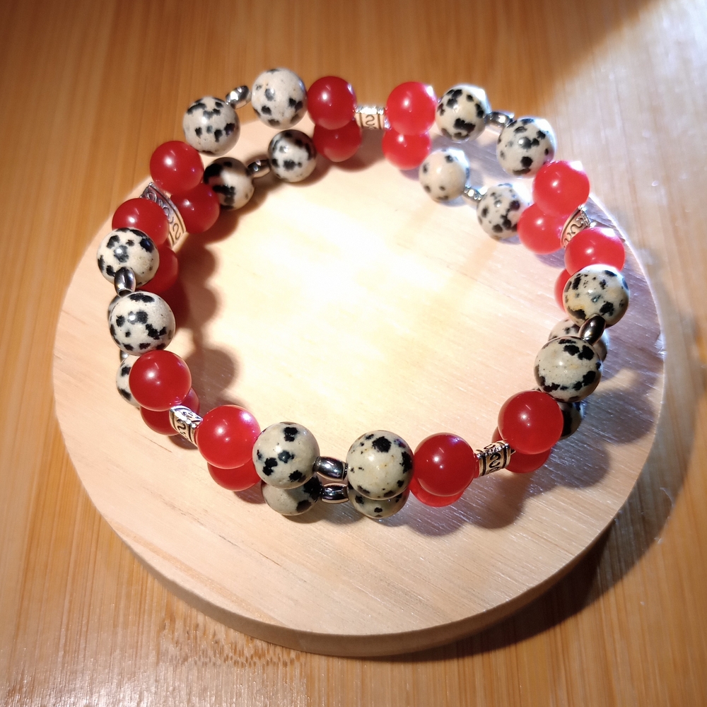 Handcrafted With Dalmatian Jasper and Red Carnelian Crystal Beads Bracelet